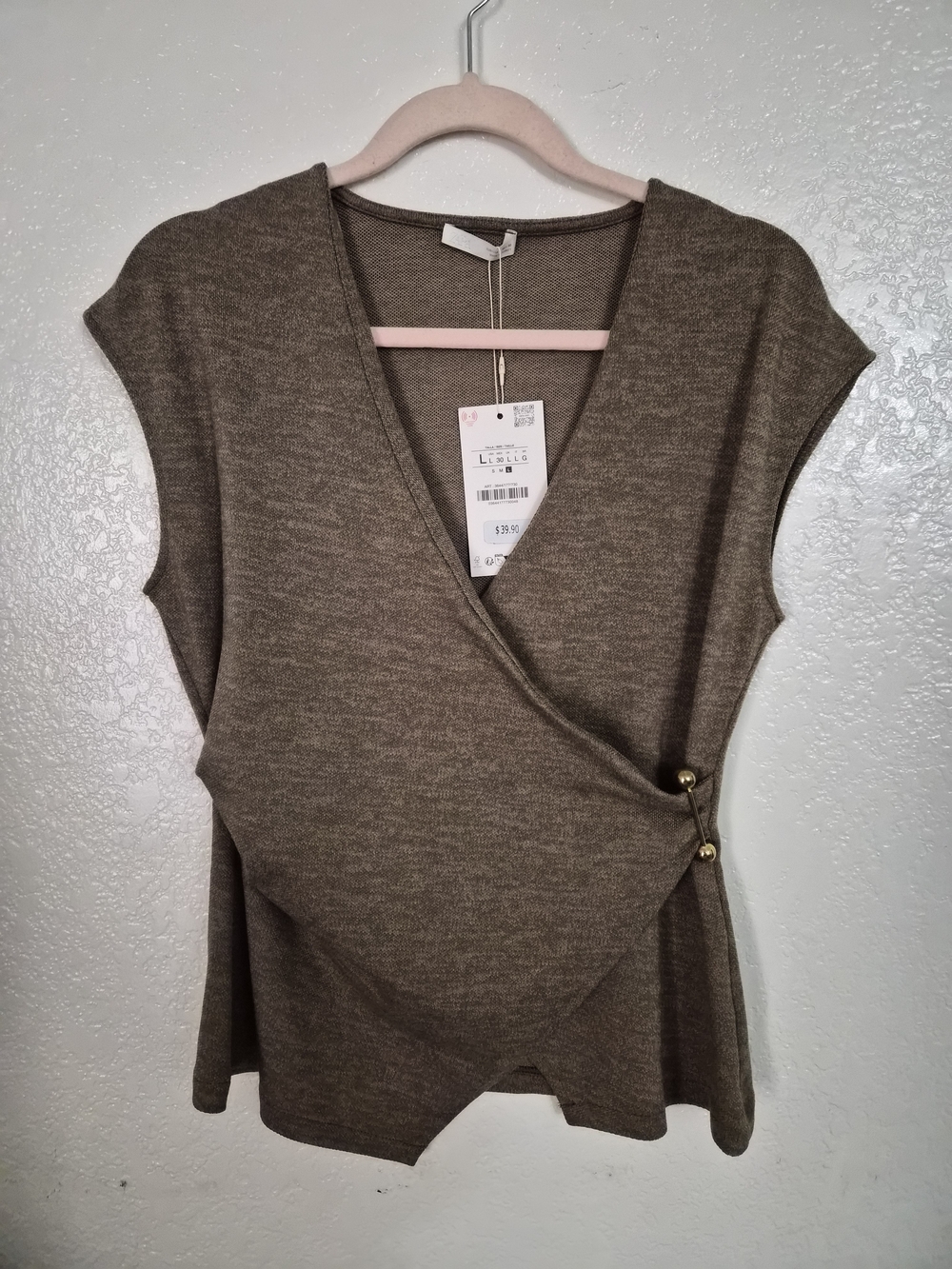 Zara Brown Wrap Knit Cap-Sleeve Top
